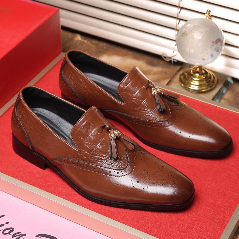 Mężczyźni Brogue Tassel Decor Dress Loafers Slip On Business Casual Formalne Buty