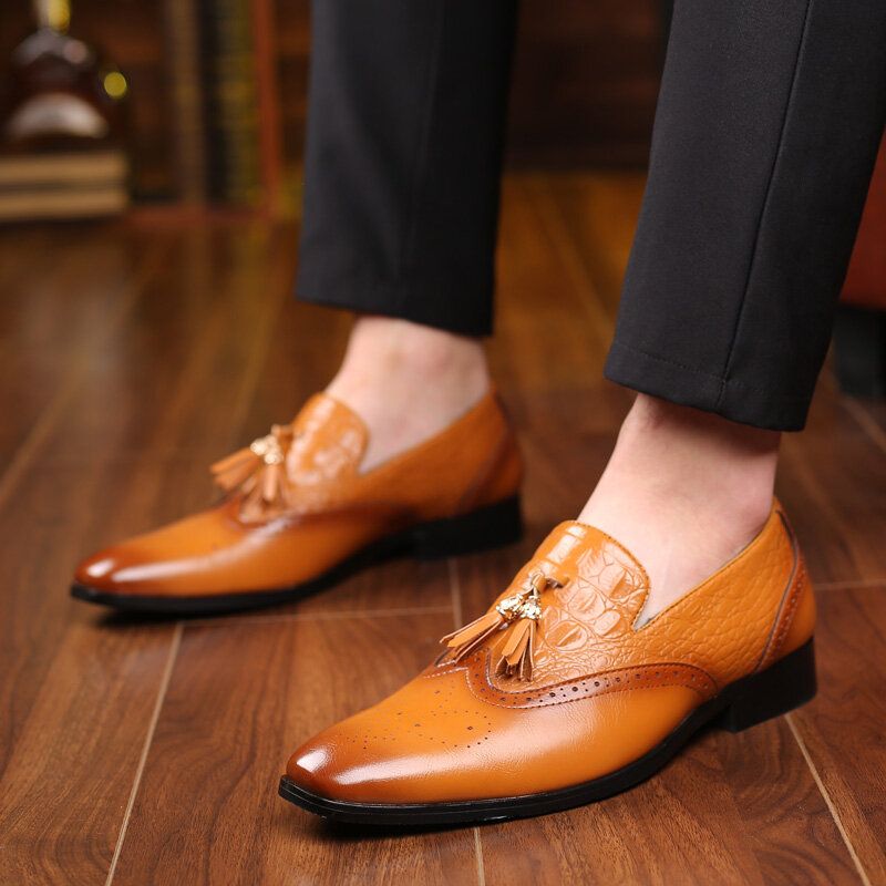 Mężczyźni Brogue Tassel Decor Dress Loafers Slip On Business Casual Formalne Buty