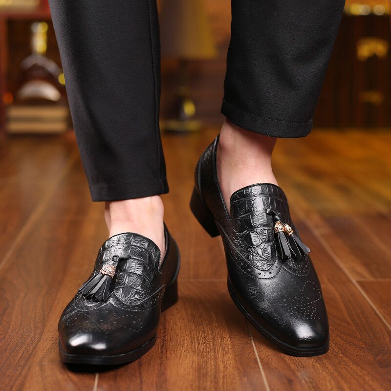 Mężczyźni Brogue Tassel Decor Dress Loafers Slip On Business Casual Formalne Buty