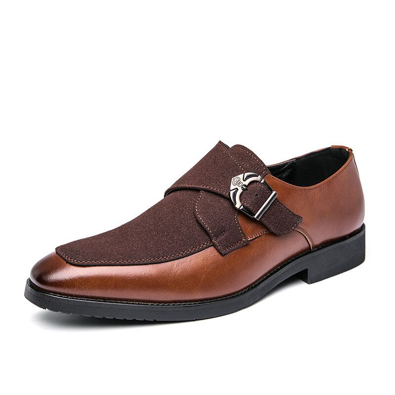 Mężczyźni Retro Metalowa Klamra Skórzane Łączenie Syntetyczny Zamsz Wygodne Do Noszenia Business Casual Buty