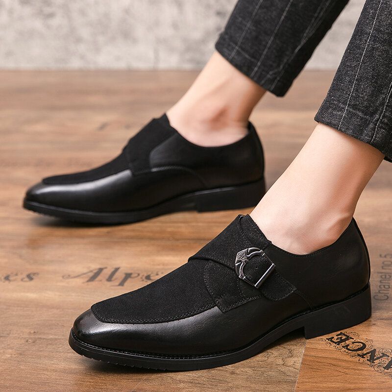 Mężczyźni Retro Metalowa Klamra Skórzane Łączenie Syntetyczny Zamsz Wygodne Do Noszenia Business Casual Buty