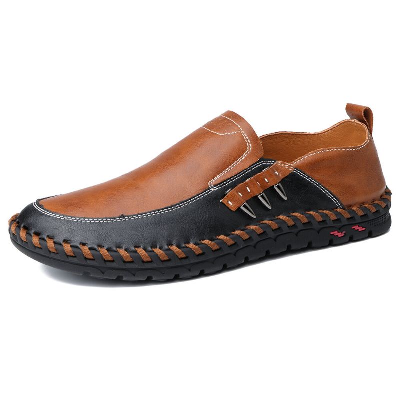 Męskie Oryginalne Skórzane Antypoślizgowe Miękkie Podeszwy Slip On Business Casual Oxfords