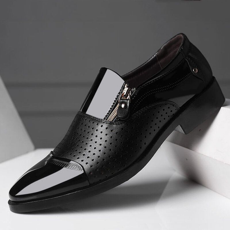 Męskie Skórzane Hollow Out Oddychająca Miękka Podeszwa Slip On Casual Oxford Business Buty