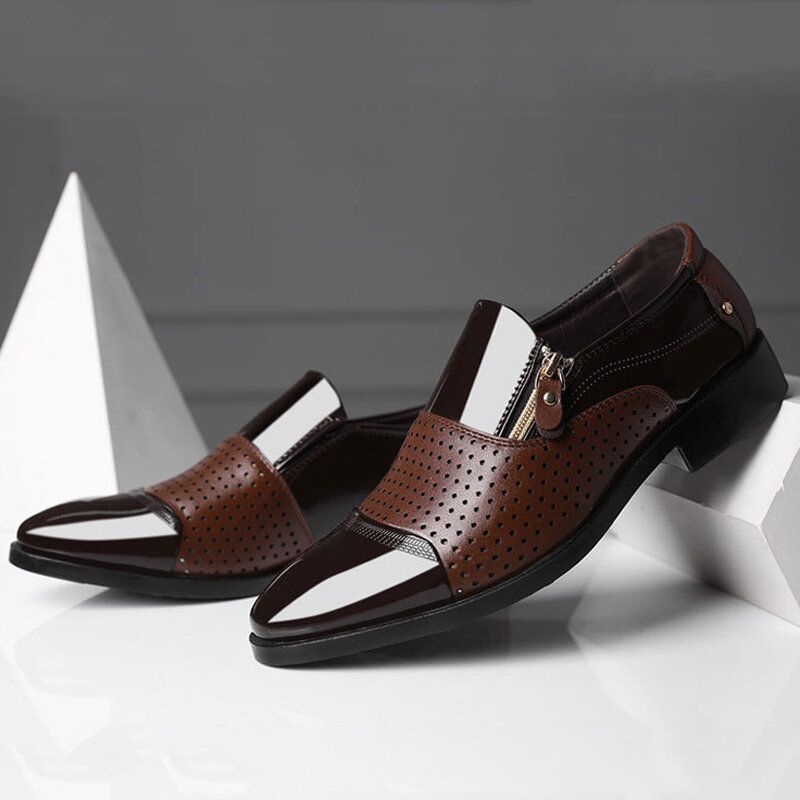 Męskie Skórzane Hollow Out Oddychająca Miękka Podeszwa Slip On Casual Oxford Business Buty