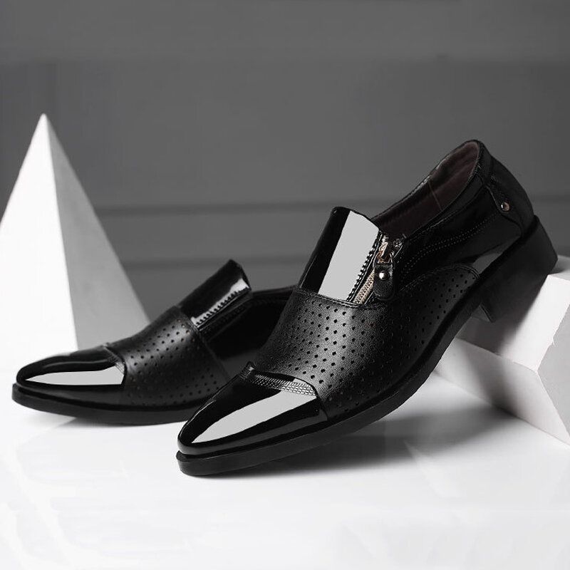 Męskie Skórzane Hollow Out Oddychająca Miękka Podeszwa Slip On Casual Oxford Business Buty