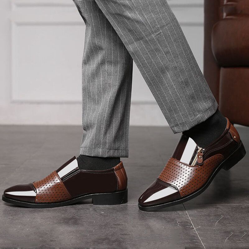 Męskie Skórzane Hollow Out Oddychająca Miękka Podeszwa Slip On Casual Oxford Business Buty