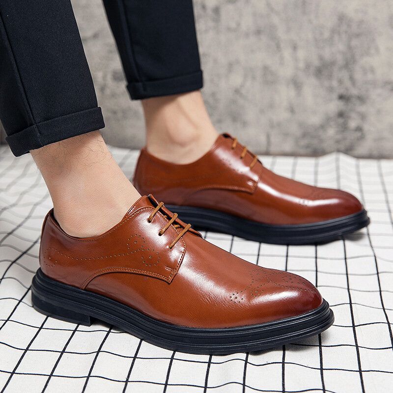 Męskie Skórzane Oddychające Wygodne Pointy Toe Vintage Oxford Casual Business Buty