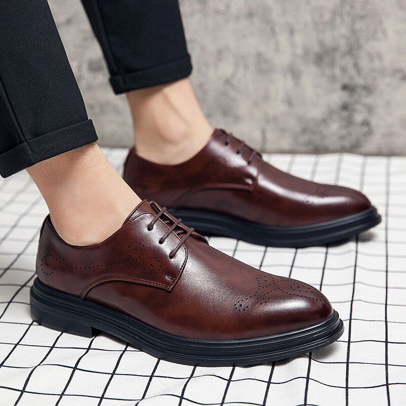 Męskie Skórzane Oddychające Wygodne Pointy Toe Vintage Oxford Casual Business Buty