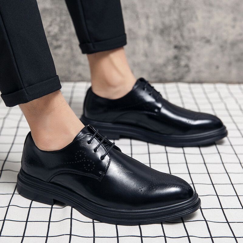 Męskie Skórzane Oddychające Wygodne Pointy Toe Vintage Oxford Casual Business Buty