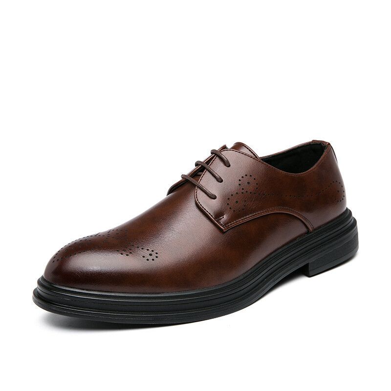 Męskie Skórzane Oddychające Wygodne Pointy Toe Vintage Oxford Casual Business Buty