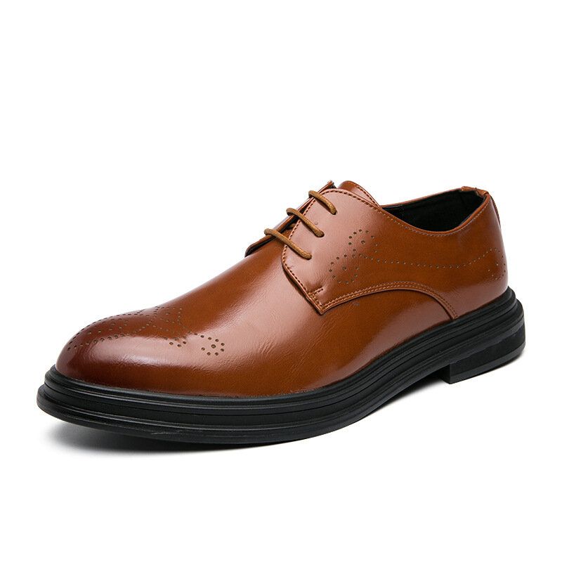 Męskie Skórzane Oddychające Wygodne Pointy Toe Vintage Oxford Casual Business Buty