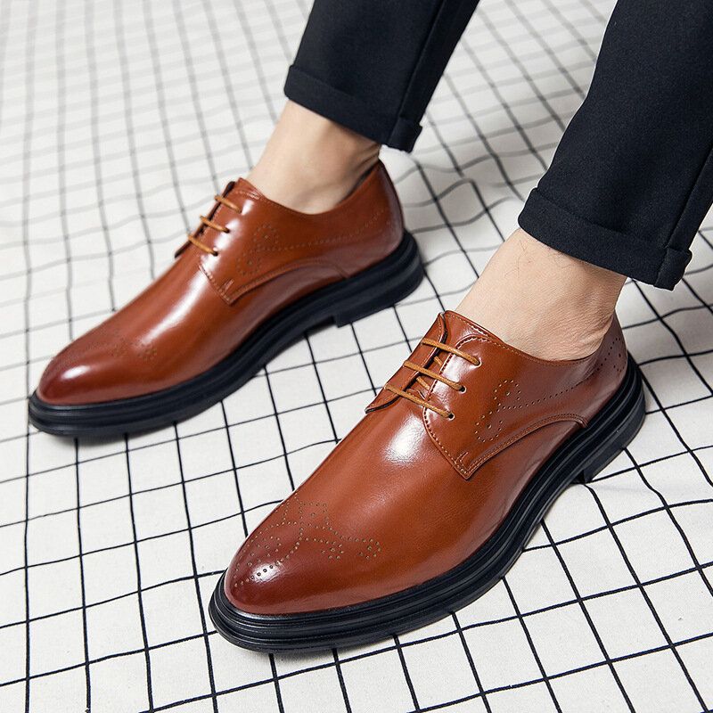 Męskie Skórzane Oddychające Wygodne Pointy Toe Vintage Oxford Casual Business Buty