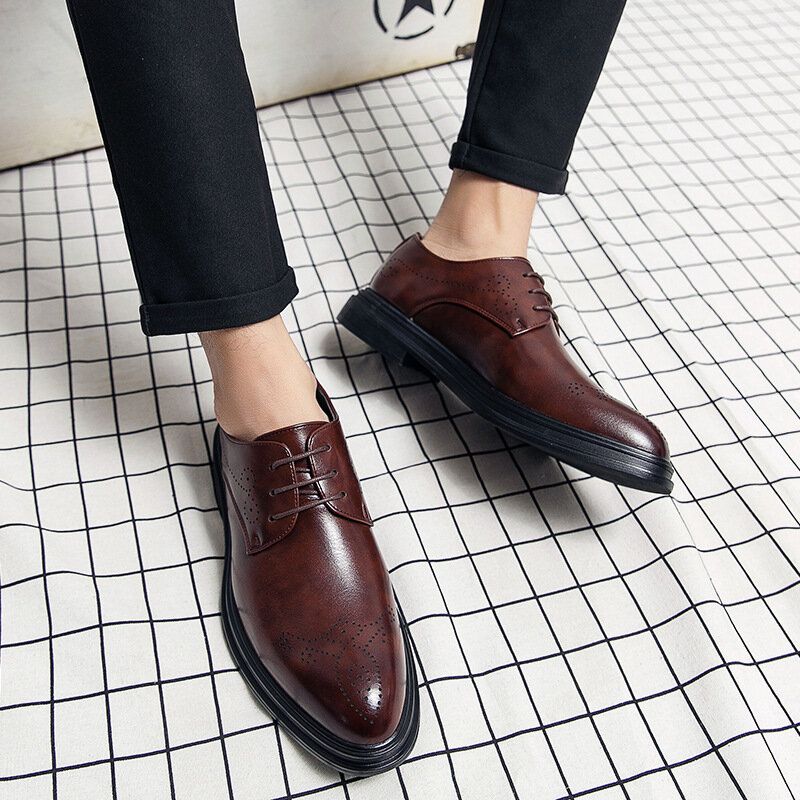 Męskie Skórzane Oddychające Wygodne Pointy Toe Vintage Oxford Casual Business Buty