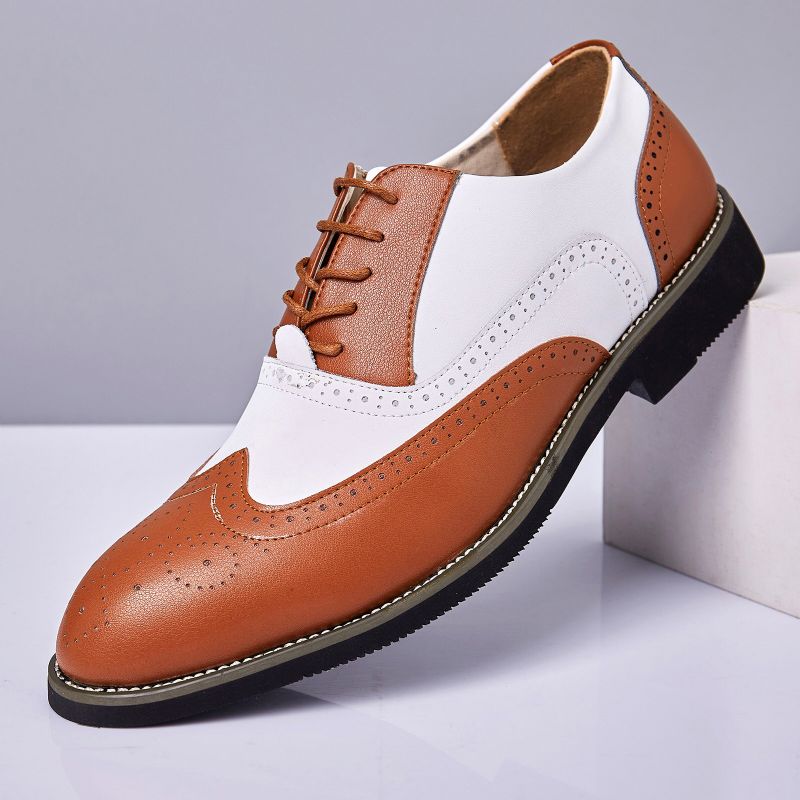 Męskie Skórzane Vintage Brogue Grawerowane Brytyjskie Sznurowane Buty Biznesowe