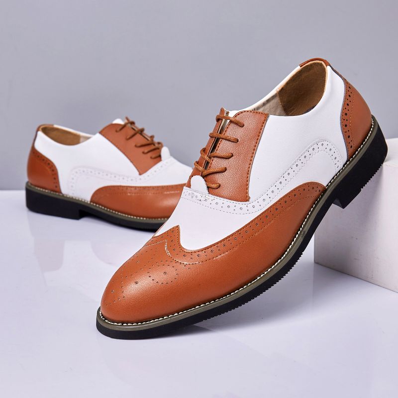 Męskie Skórzane Vintage Brogue Grawerowane Brytyjskie Sznurowane Buty Biznesowe