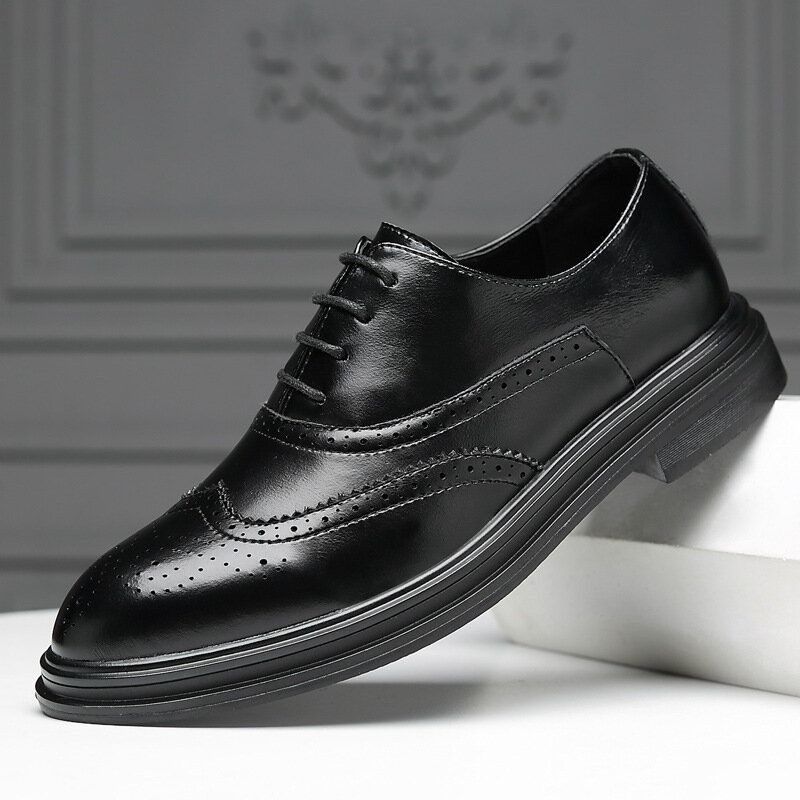 Męskie Skórzane Z Mikrofibry Oddychające Wygodne Pointy Toe Anglia Style Casual Business Buty