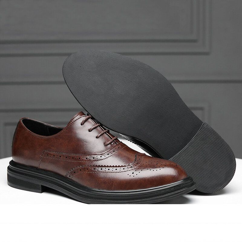 Męskie Skórzane Z Mikrofibry Oddychające Wygodne Pointy Toe Anglia Style Casual Business Buty