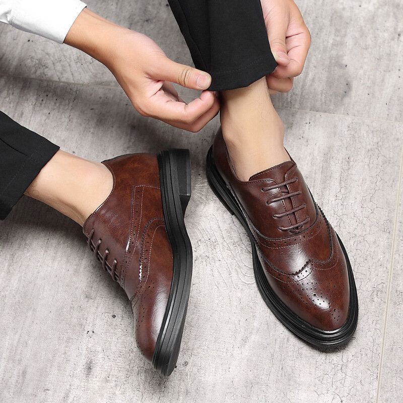 Męskie Skórzane Z Mikrofibry Oddychające Wygodne Pointy Toe Anglia Style Casual Business Buty