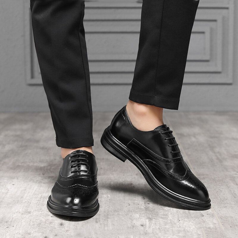 Męskie Skórzane Z Mikrofibry Oddychające Wygodne Pointy Toe Anglia Style Casual Business Buty