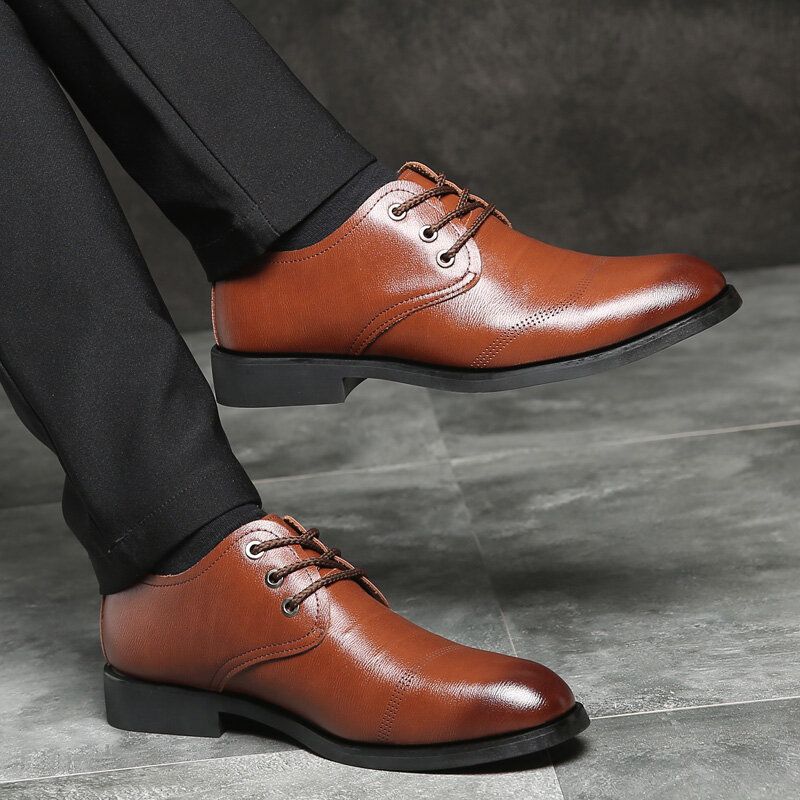 Męskie Wygodne Skórzane Buty Z Mikrofibry Miękkie Sznurowane Business Casual Formalne Buty