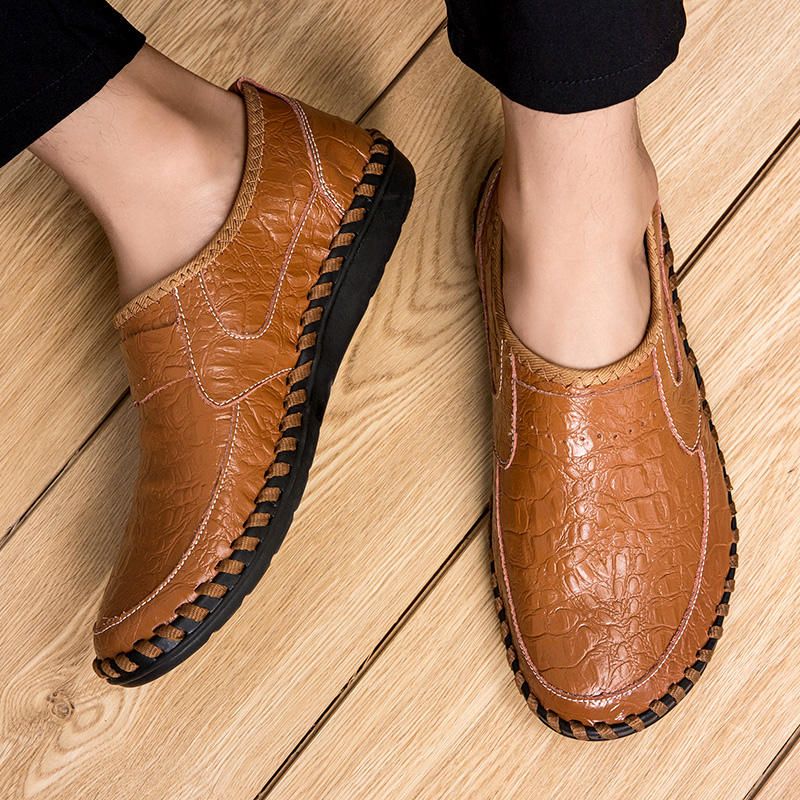 Miękka Skóra Bydlęca Ręczne Szycie Casual Slip On Business Oxfords