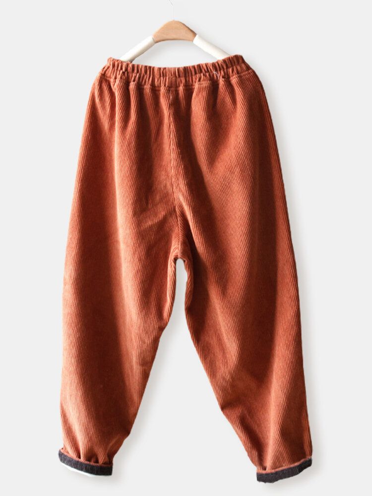 Kobiety Kontrastowy Kolor Sztruksowa Łatka W Talii Casual Harem Pants