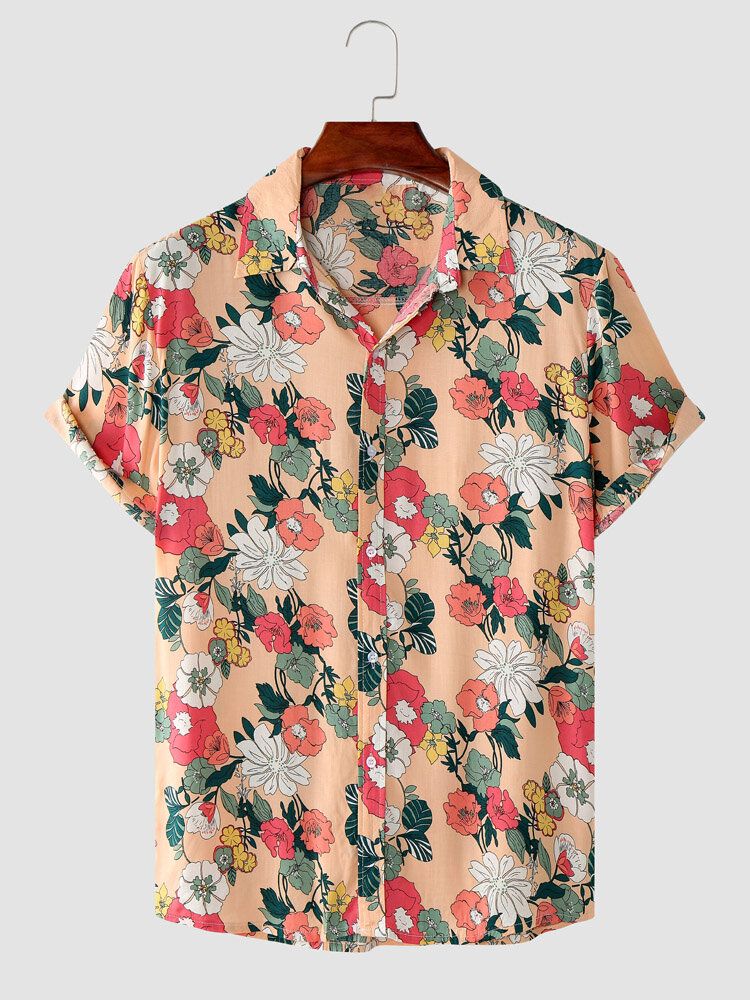 Mężczyźni Allover Cartoon Kwiatowy Print Holiday Mankiet Hem Miękki Guzik Z Przodu Casual Shirts