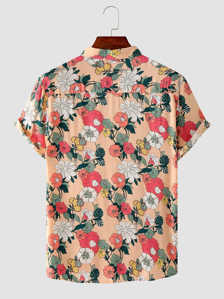 Mężczyźni Allover Cartoon Kwiatowy Print Holiday Mankiet Hem Miękki Guzik Z Przodu Casual Shirts