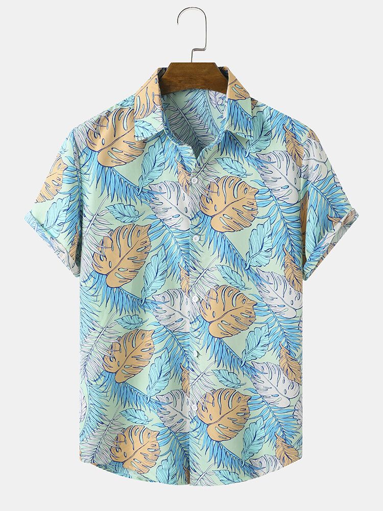 Mężczyźni Allover Tropical Plants Cartoon Beachwear Lapel Hawaje Koszule W Stylu