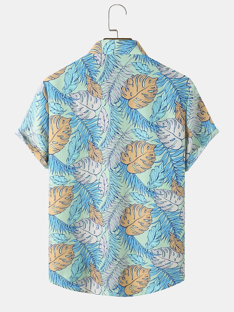 Mężczyźni Allover Tropical Plants Cartoon Beachwear Lapel Hawaje Koszule W Stylu