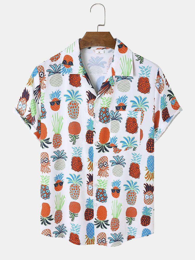 Mężczyźni Cartoon Ananas Graphic Funny Różne Nadruki Fruit Revere Collar Lifestyle Shirts