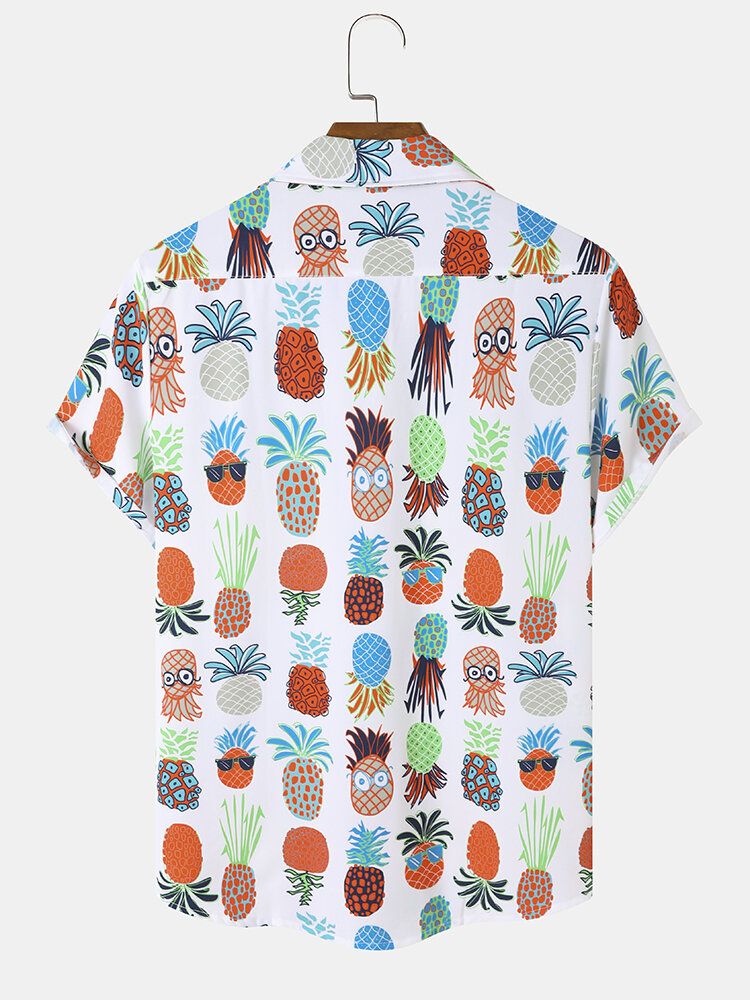 Mężczyźni Cartoon Ananas Graphic Funny Różne Nadruki Fruit Revere Collar Lifestyle Shirts