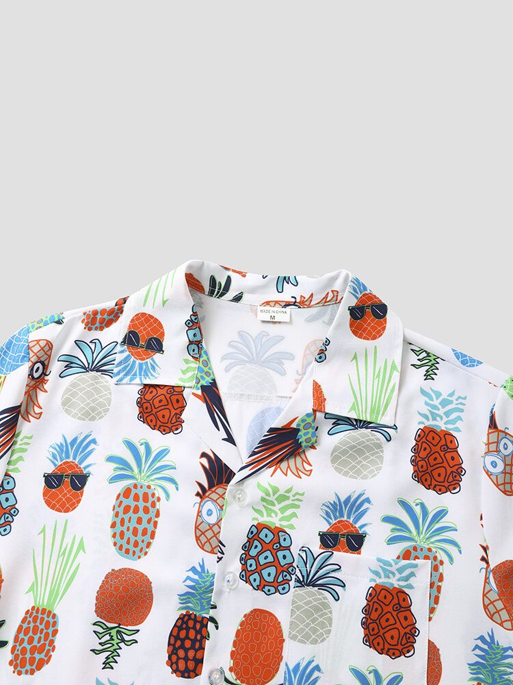 Mężczyźni Cartoon Ananas Graphic Funny Różne Nadruki Fruit Revere Collar Lifestyle Shirts