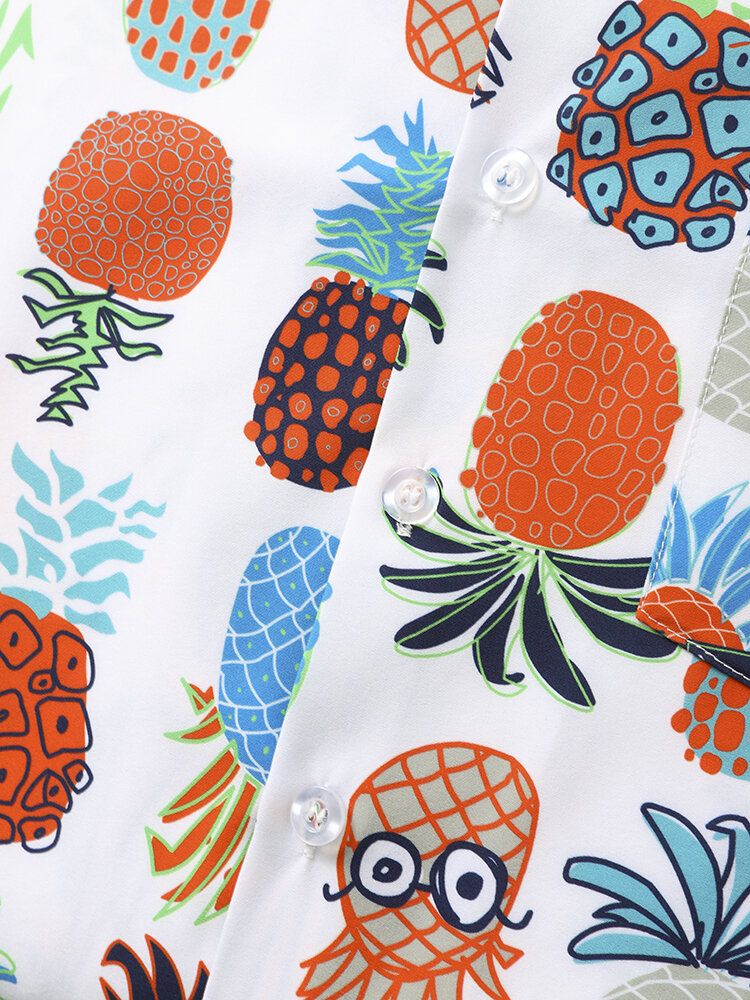 Mężczyźni Cartoon Ananas Graphic Funny Różne Nadruki Fruit Revere Collar Lifestyle Shirts