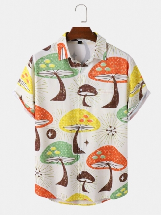 Mężczyźni Cartoon Mushroom Print Multi Color Lapel Summer Holiday Miękkie Koszule