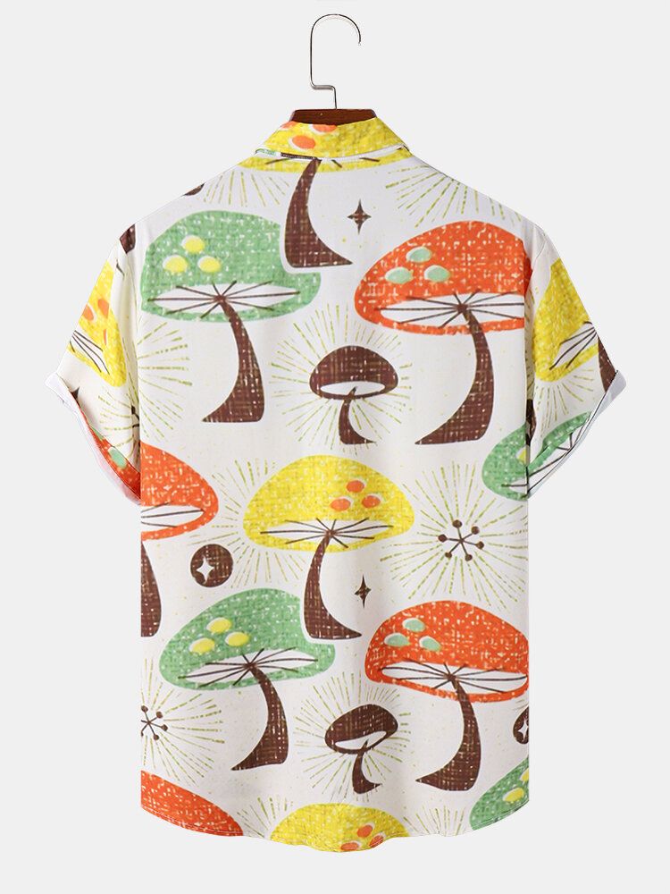 Mężczyźni Cartoon Mushroom Print Multi Color Lapel Summer Holiday Miękkie Koszule