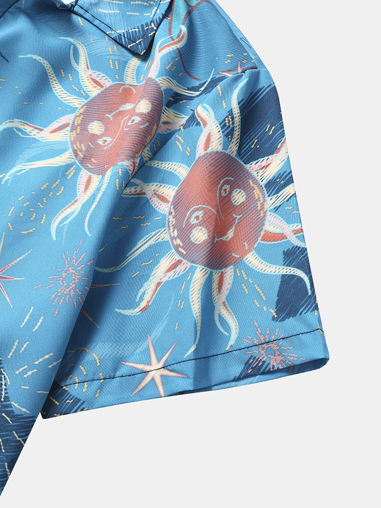 Mężczyźni Cartoon Sun Cute Print Lapel Holiday Summer Oddychające Koszule