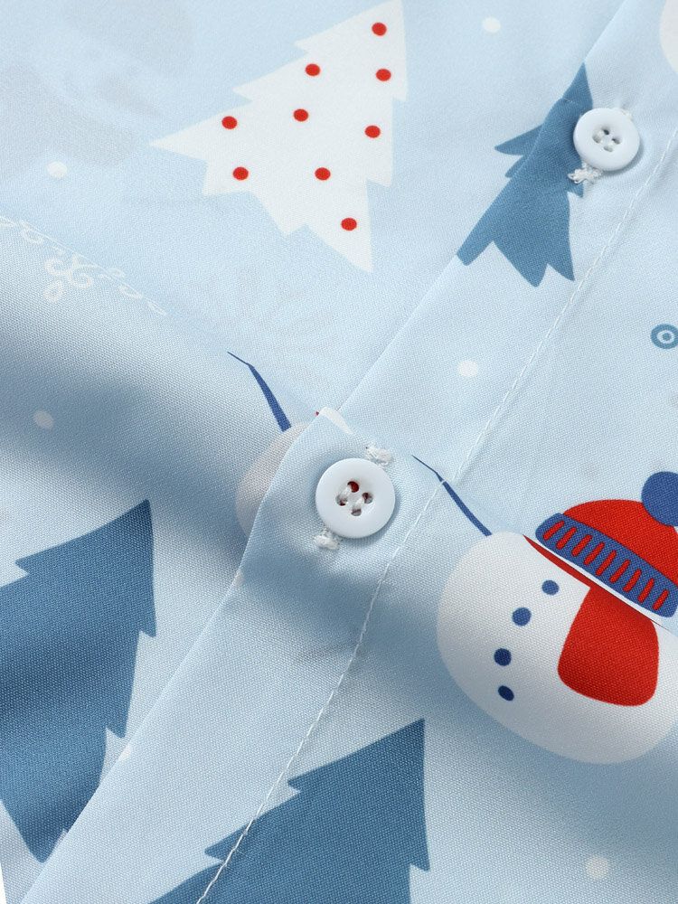 Mężczyźni Christmas Snow Man Digital Printed Kieszonka Na Piersi Casual Krótkie Koszule