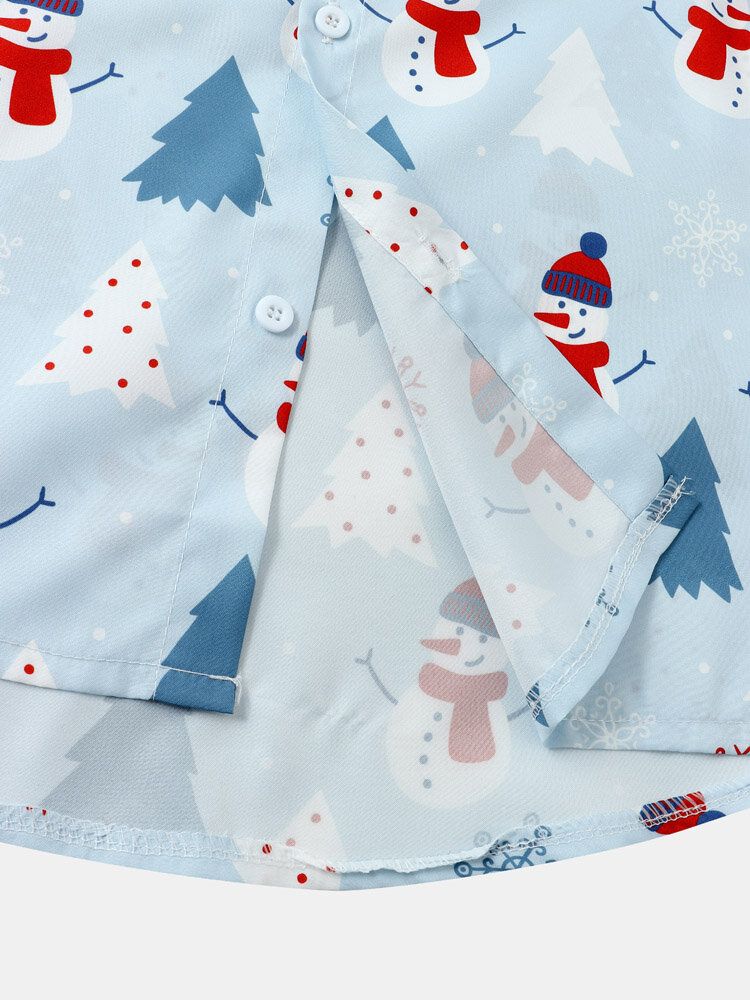 Mężczyźni Christmas Snow Man Digital Printed Kieszonka Na Piersi Casual Krótkie Koszule