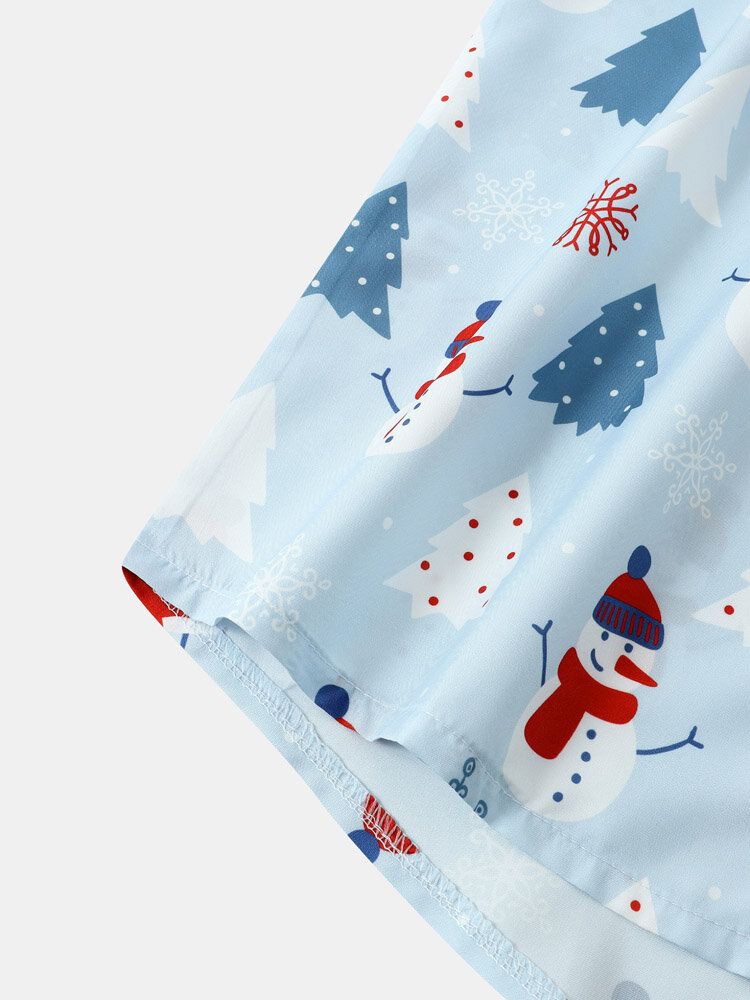 Mężczyźni Christmas Snow Man Digital Printed Kieszonka Na Piersi Casual Krótkie Koszule