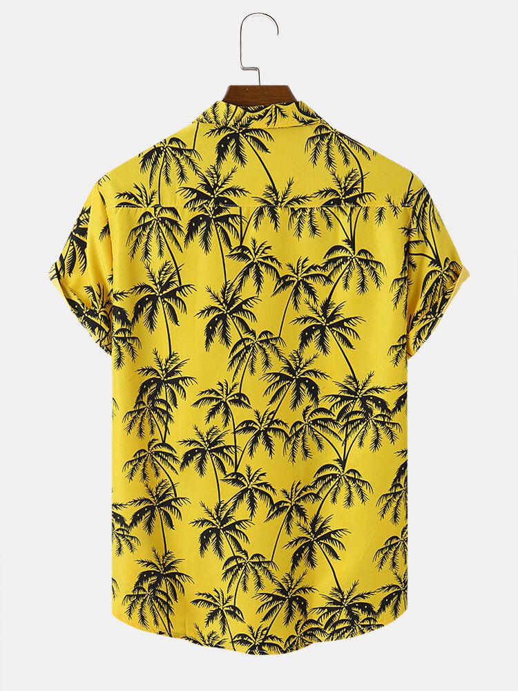 Mężczyźni Coconut Tree Graphic Revere Collar W Stylu Hawajskim Miękkie Koszule Na Co Dzień