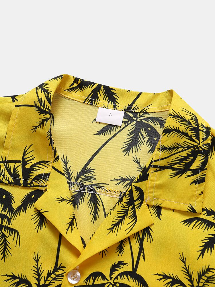 Mężczyźni Coconut Tree Graphic Revere Collar W Stylu Hawajskim Miękkie Koszule Na Co Dzień