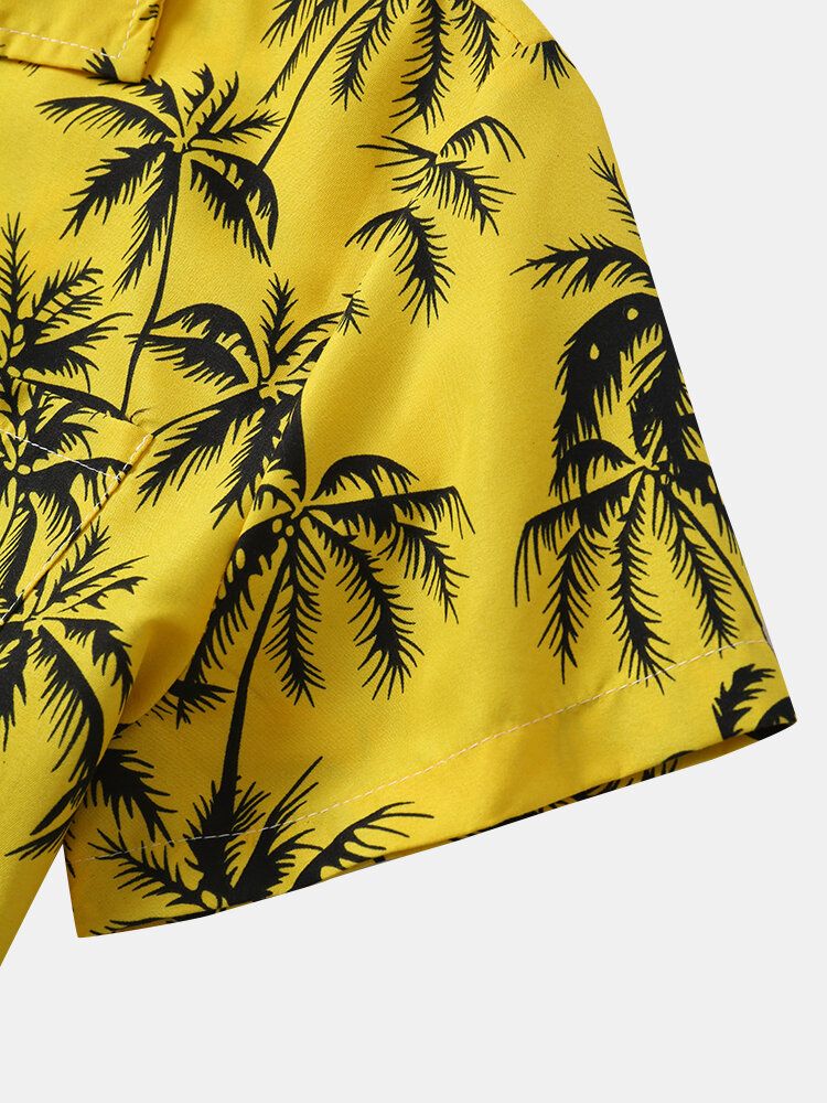 Mężczyźni Coconut Tree Graphic Revere Collar W Stylu Hawajskim Miękkie Koszule Na Co Dzień