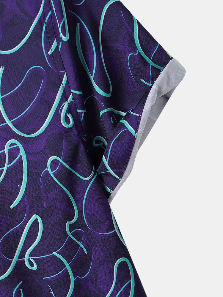 Mężczyźni Funny Print Hem Mankiet Curved Hem Krótki Rękaw Koszule Na Co Dzień