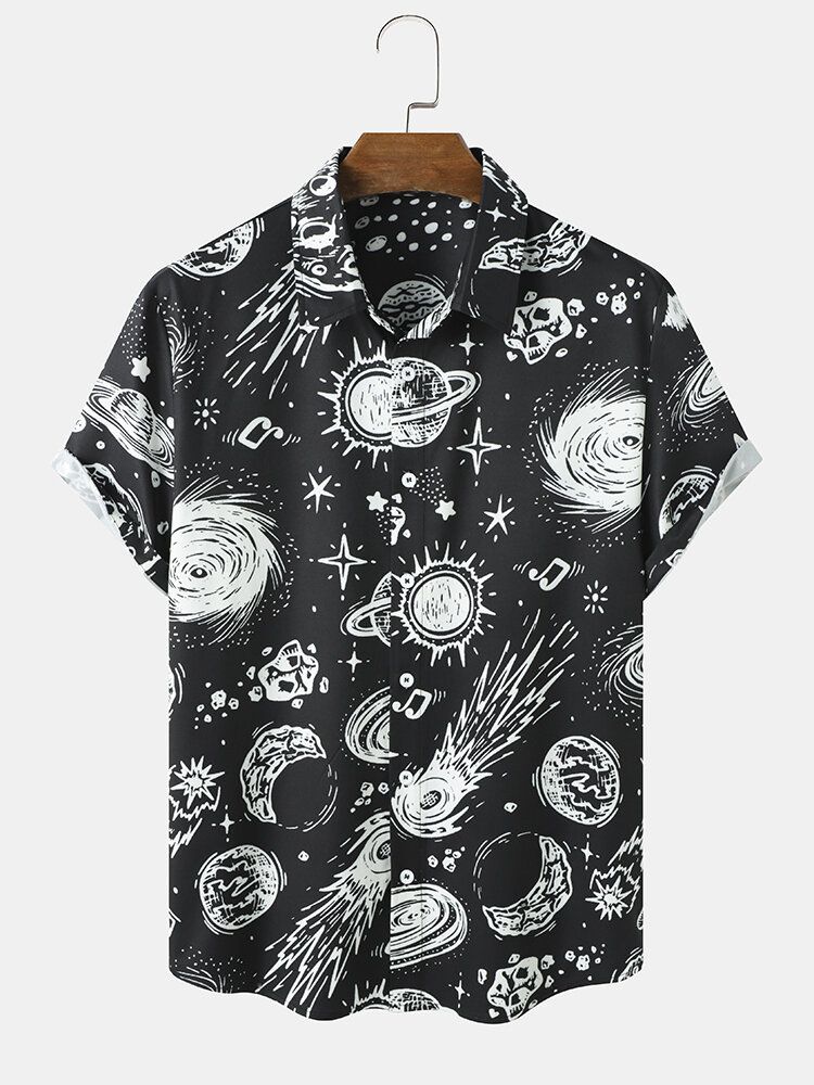 Mężczyźni Galaxy Print Star War Lapel Z Krótkim Rękawem Casual Shirts