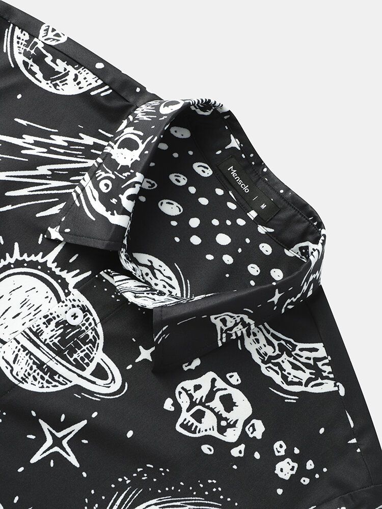 Mężczyźni Galaxy Print Star War Lapel Z Krótkim Rękawem Casual Shirts