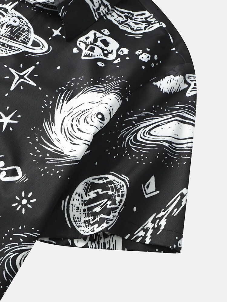 Mężczyźni Galaxy Print Star War Lapel Z Krótkim Rękawem Casual Shirts