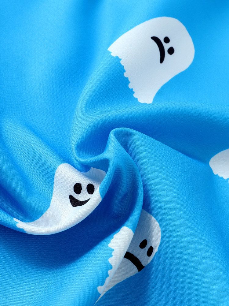 Mężczyźni Halloween All Over Ghost Print Button Casual Koszule Z Krótkim Rękawem