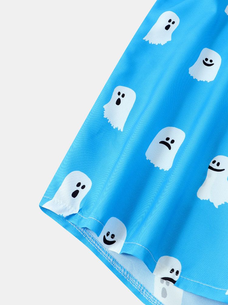 Mężczyźni Halloween All Over Ghost Print Button Casual Koszule Z Krótkim Rękawem