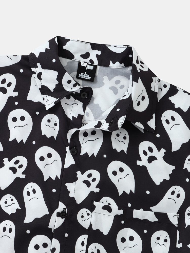 Mężczyźni Halloween Allover Ghost Print Zapinane Na Guziki Koszule Na Co Dzień